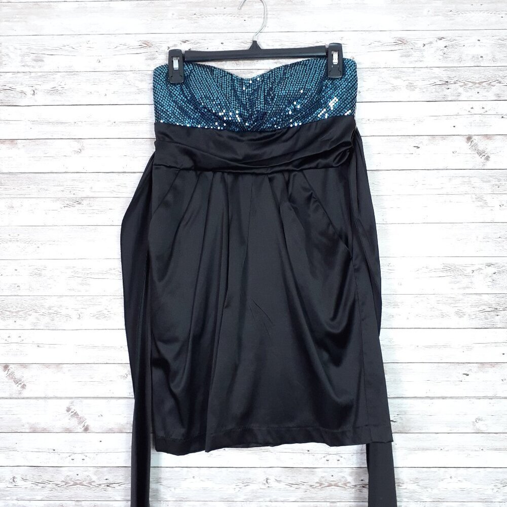Ruby Rox Womens Strapless Mini Dress Size 7 Juniors Sequins Blue Black 290